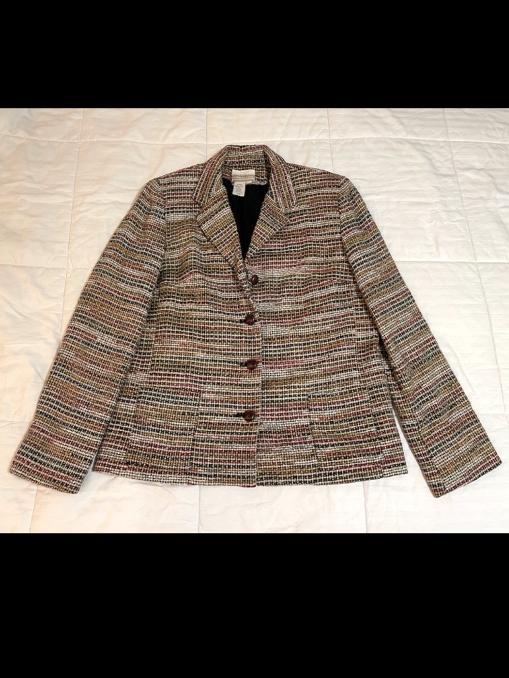 Vintage Coldwater Creek Jacket Womens 10 Rainbow Textured Silk Blend Tweed Y2K